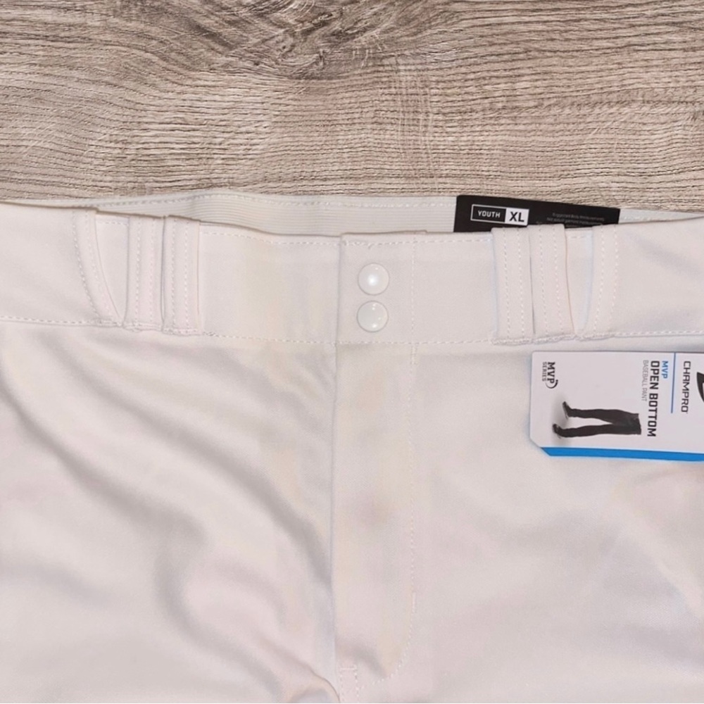 CHAMPRO MVP Youth Open Bottom Baseball Pants White Red Braid XL ~ NWT - Picture 3 of 5